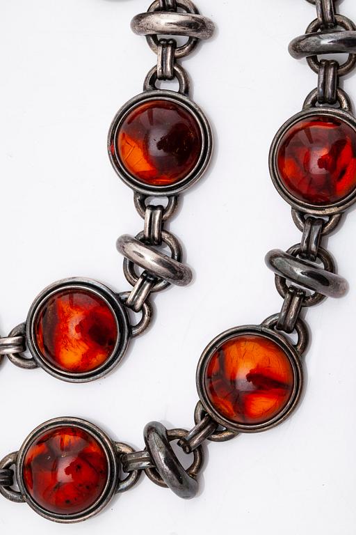 JEWELLERY SET sterling silver and amber approx 18 mm, GDH Denmark.