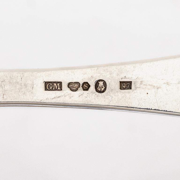 Gustaf Möllenborg, fiskbestick, 12 st, silver, modell "Svensk rund", Stockholm, 1916-18.