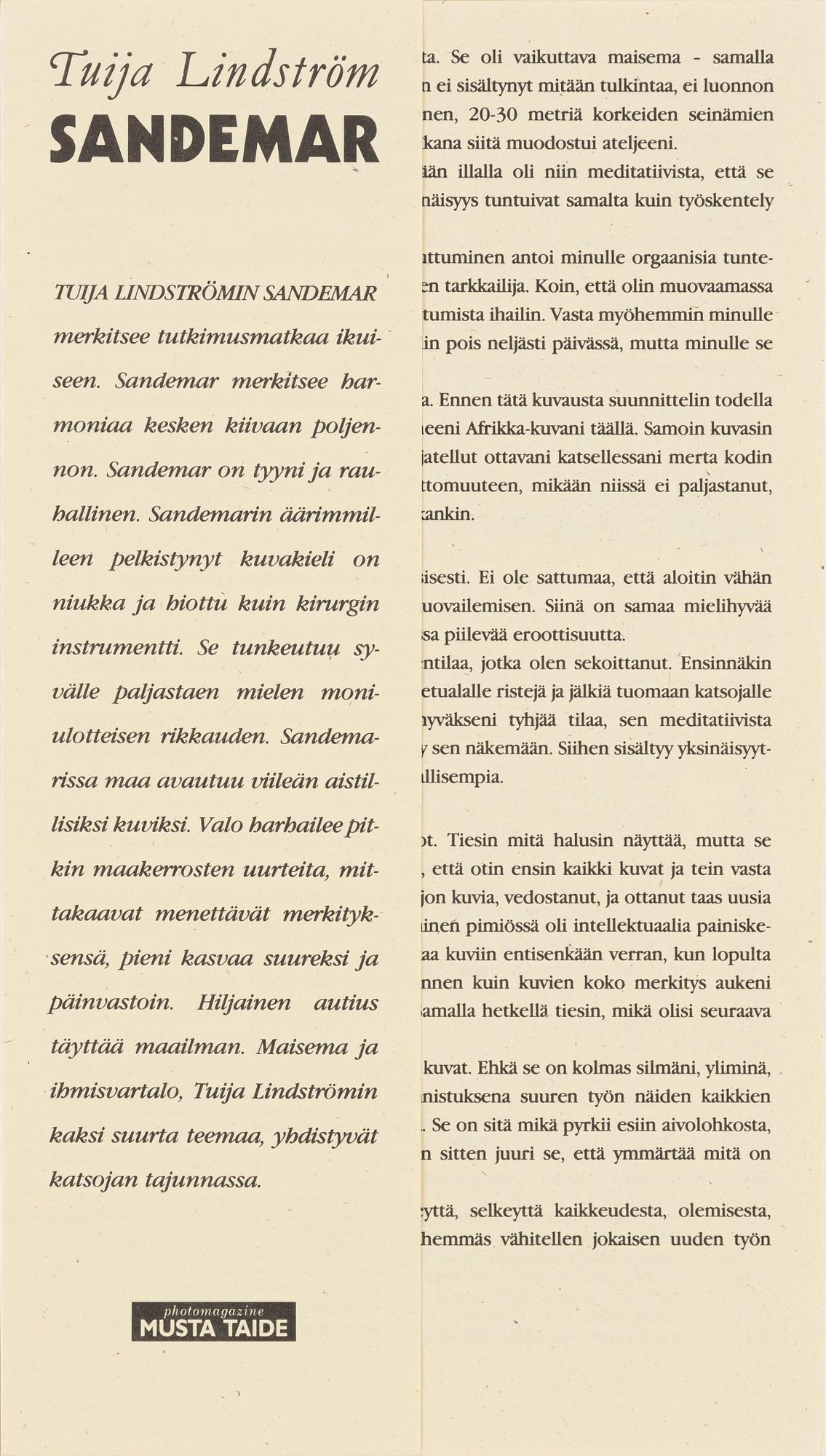 Tuija Lindström, "Sandemar", mapp.