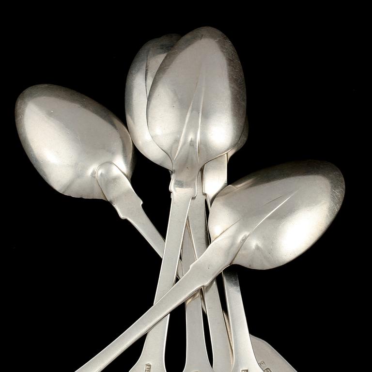SKEDAR, 6 st, sterlingsilver, William Cummins, Samuel Neville samt James Le Bas, Irland, 1800-tal. Vikt 199 g.
