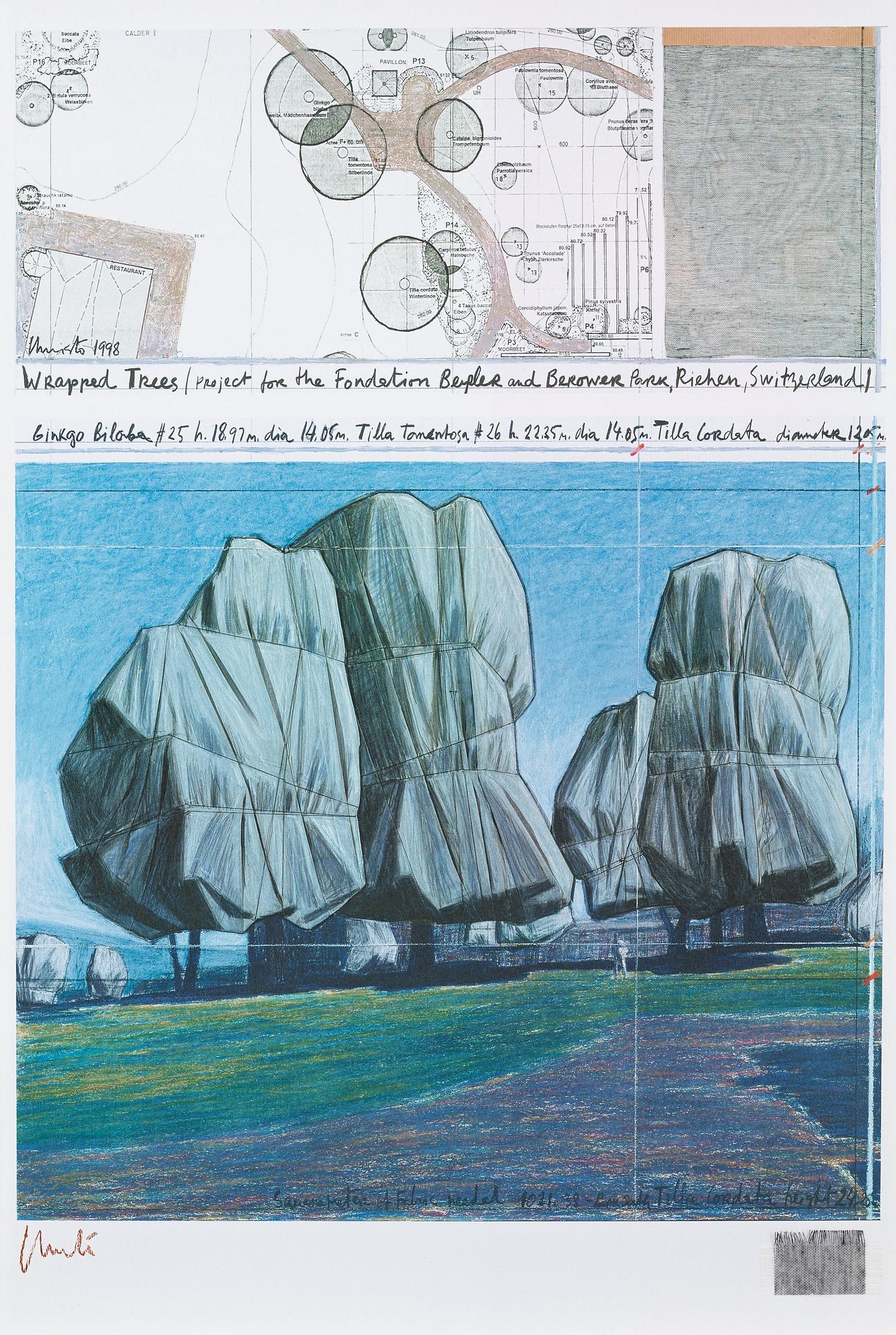 Christo & Jeanne-Claude, "Wrapped trees (Project for the Fondation Beyeler and Berower Park, Riehen, Swiztwerland)".