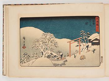 An album with Japanese woodblock prints after Ando Utagawa Hiroshige (1797-1858), mid 20th Century. (37 prints).