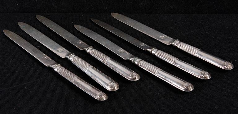 FRUKTKNIVAR, 6 st. Silver, dat. 1834.