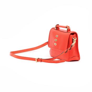 MULBERRY, a neon leather satchel in flame shiny graine, "Bryn".