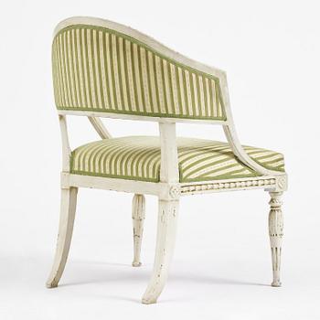A late Gustavian open back armchair, Stockholm, late 18th century.