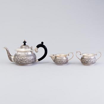 A 3-piece silver tea set, India, 20th Century.