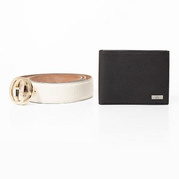 Gucci, wallet and belt.