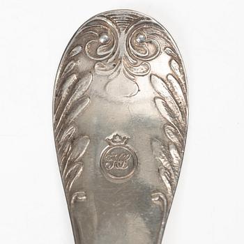 Six Swedish silver forks, mark of Conrad Thulin, Landskrona 1829.