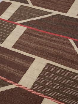 Marianne Richter, A CARPET, "Korsvirke, Plommon med rött", flat weave, ca 240,5 x 167 cm, signed AB MMF MR.