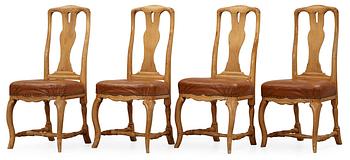 608. Four Swedish Rococo 18th century chairs.