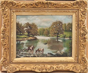 OKÄND KONSTNÄR, olja på duk. Signerad a tergo C. Simpson. England 1800-tal.