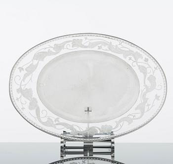 Simon Gate, an engraved glass bowl and stand, Orrefors, Sweden  1924, model 147.