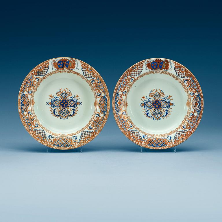 A pair of enamelled armorial soup dishes, Qing dynasty, Yongzheng (1723-35).