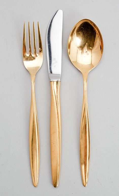 BESTICK, 18 delar, förgyllt silver, WMF. Totalt vikt 1085 gram.