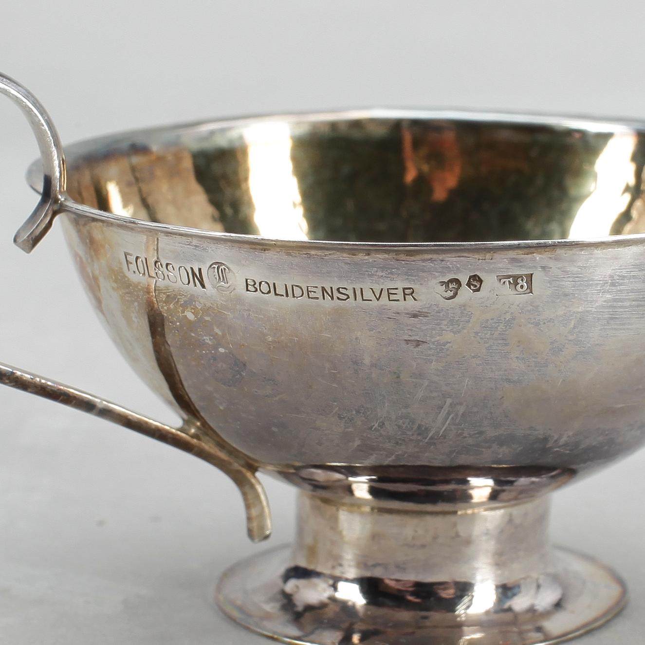 PUNSCHMUGGAR, 12st, silver, F. Olsson, Bolidensilver, 1945. Vikt ca 422g.