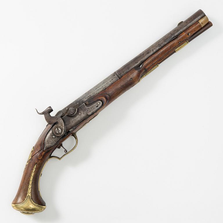 Percussion pistol, converted from flintlock, by Jonas Engvall, Jönköping (1718-45).