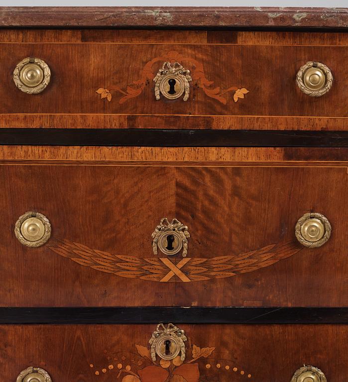 A Gustavian marquetry commode by G. Foltiern (master in Stockholm 1771-1804).