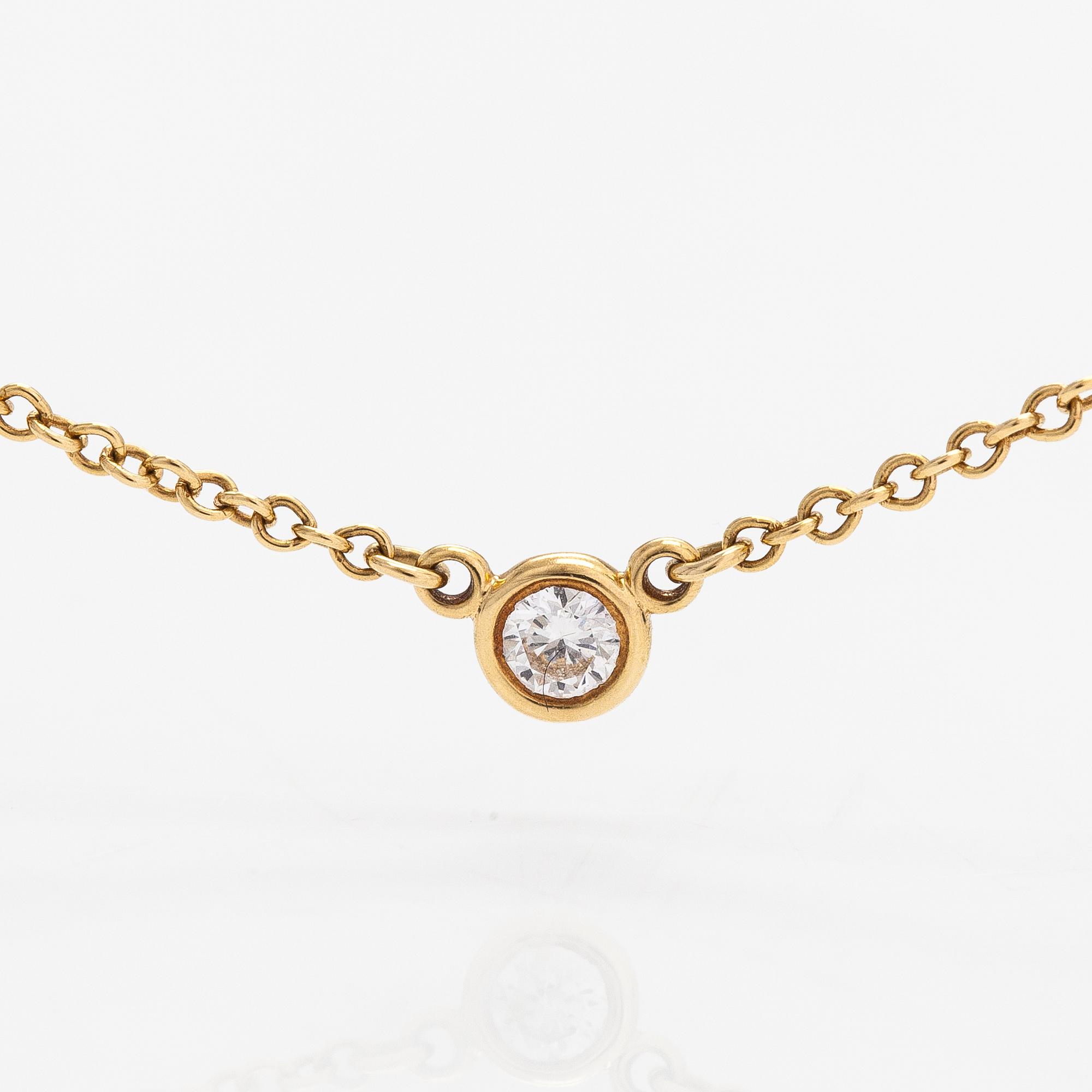 Tiffany & Co, Elsa Peretti, halsband, 18K guld och diamant ca 0.05 ct. Märkt Tiffany & co, Peretti.