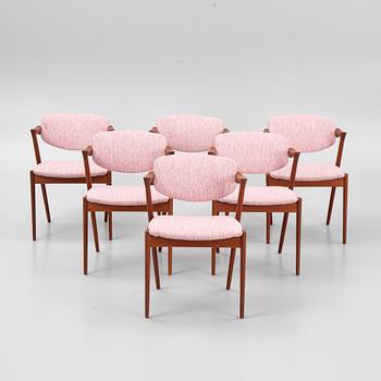 Kai Kristensen six chairs, model 42, Denmark, 1960's.