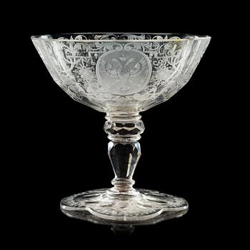 A Silesian engraved armorial sweet meat goblet, 1740's.
