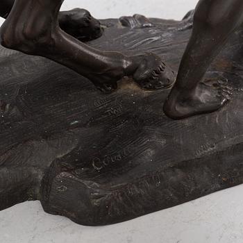 Guilliaume Coustou, after, a pair of bronze sculptures.