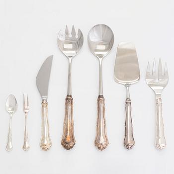 Serving cutlery and coffee spoons, 24 pcs, silver, 'Chippendale', Finnish hallmarks 1972-2000.