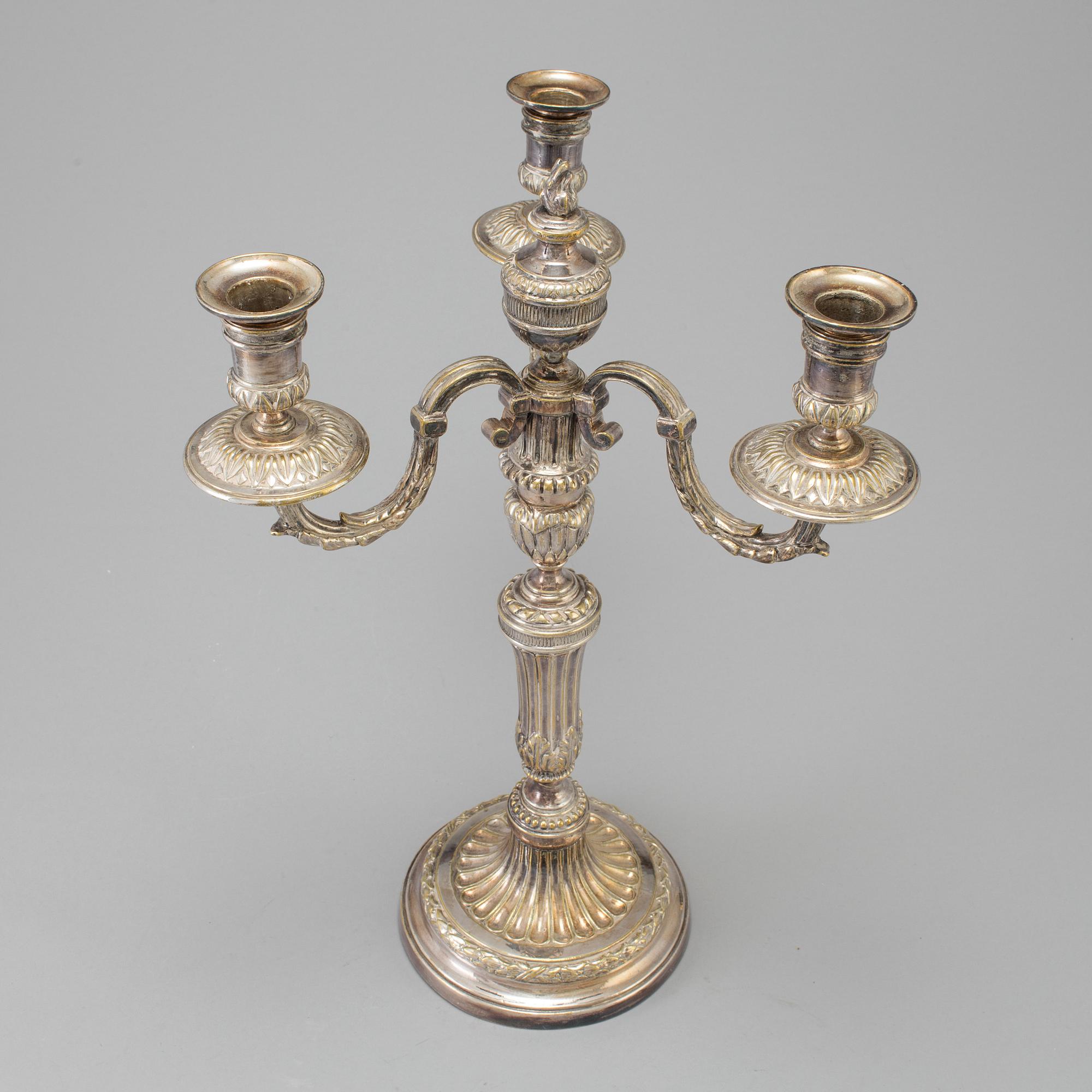 KANDELABER, nysilver, gustaviansk stil, 1900-talets första hälft.