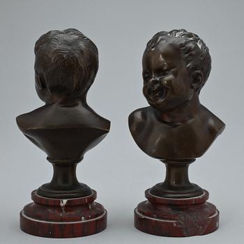 OKÄND KONSTNÄR, byster 2 st, brons, 1800-tal.