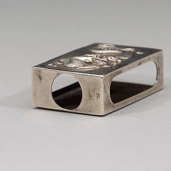 A cigarr box, salt and match box holder, export silver, partially Chen Hua, early 20th century.