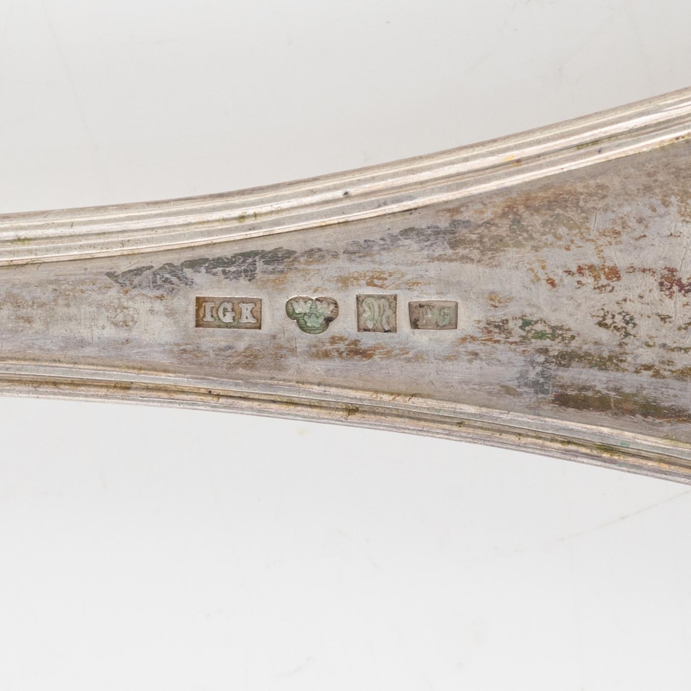 Bestick, 18 st, silver, modell gammal fransk, Sverige 1848-69, bl a JM Corth, Nyköping.
