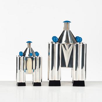 Michael Graves, a five pieces sterling tea- and coffee service, limited edition by Alessi, Italy 1985.