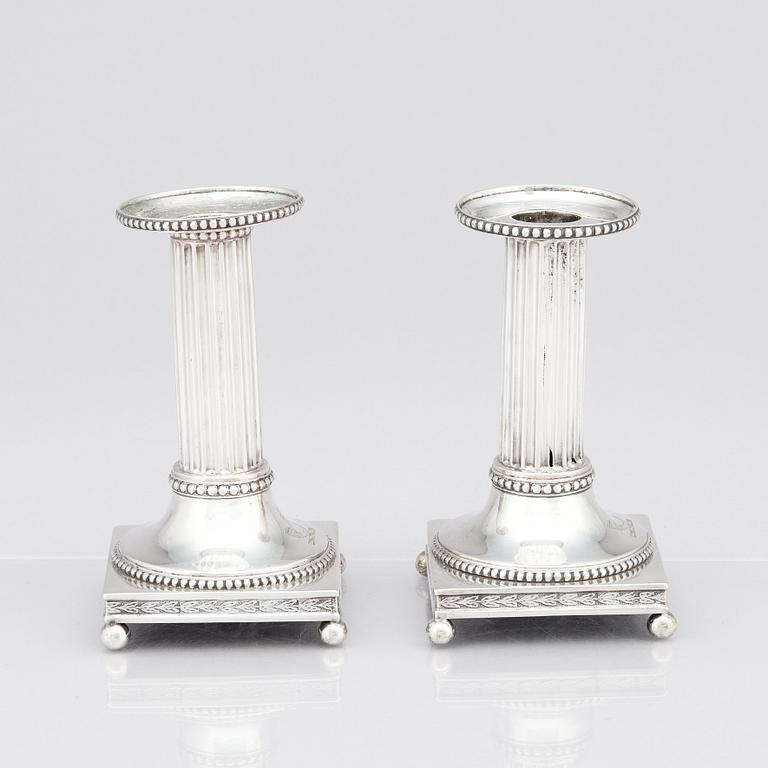 A pair of Swedish 18th century silver candlesticks, mark of Johan Ekholm, Stockholm 1799.