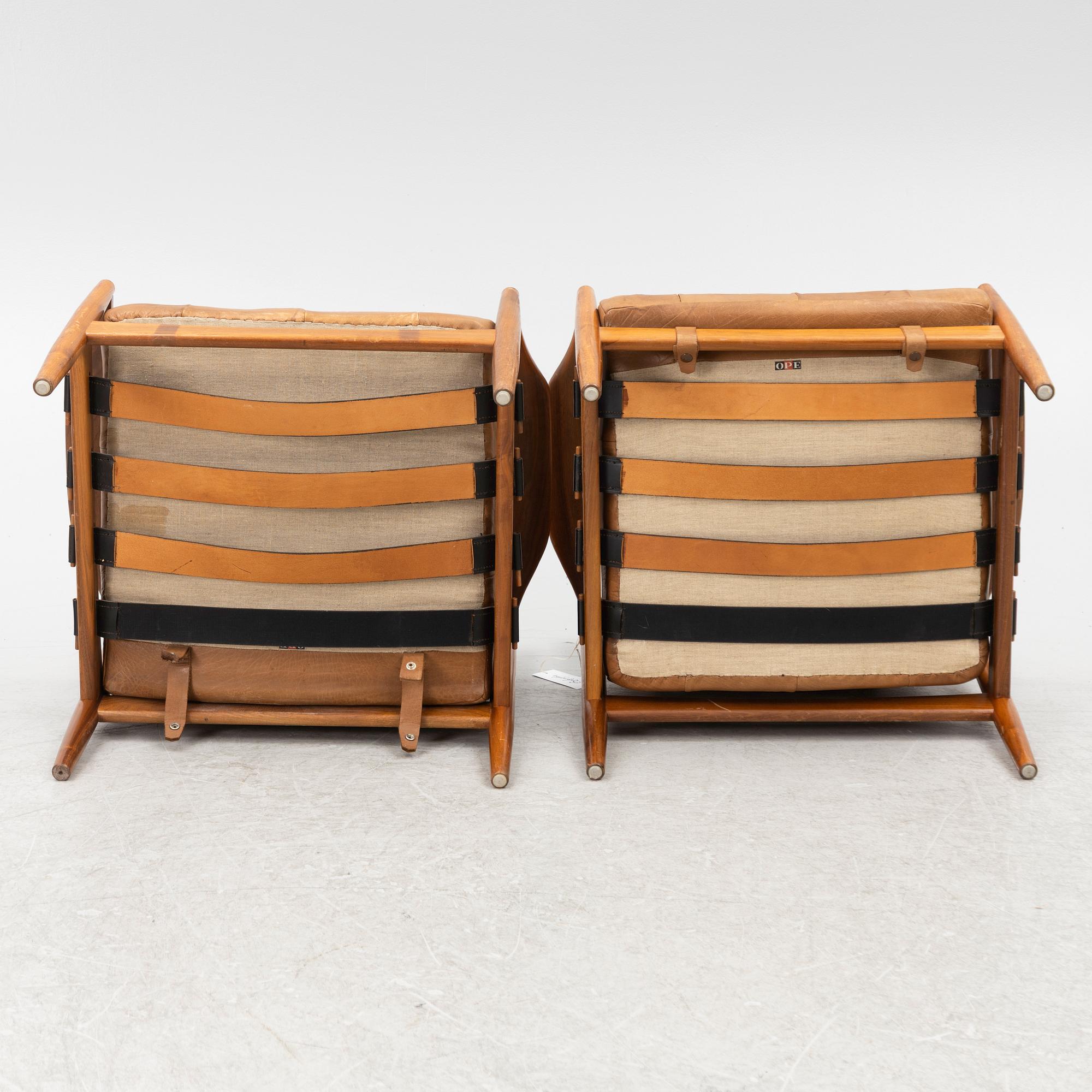 A pair of Ingemar Thilmark armchairs, 'Läckö' for OPE furniture, 1960/70's.