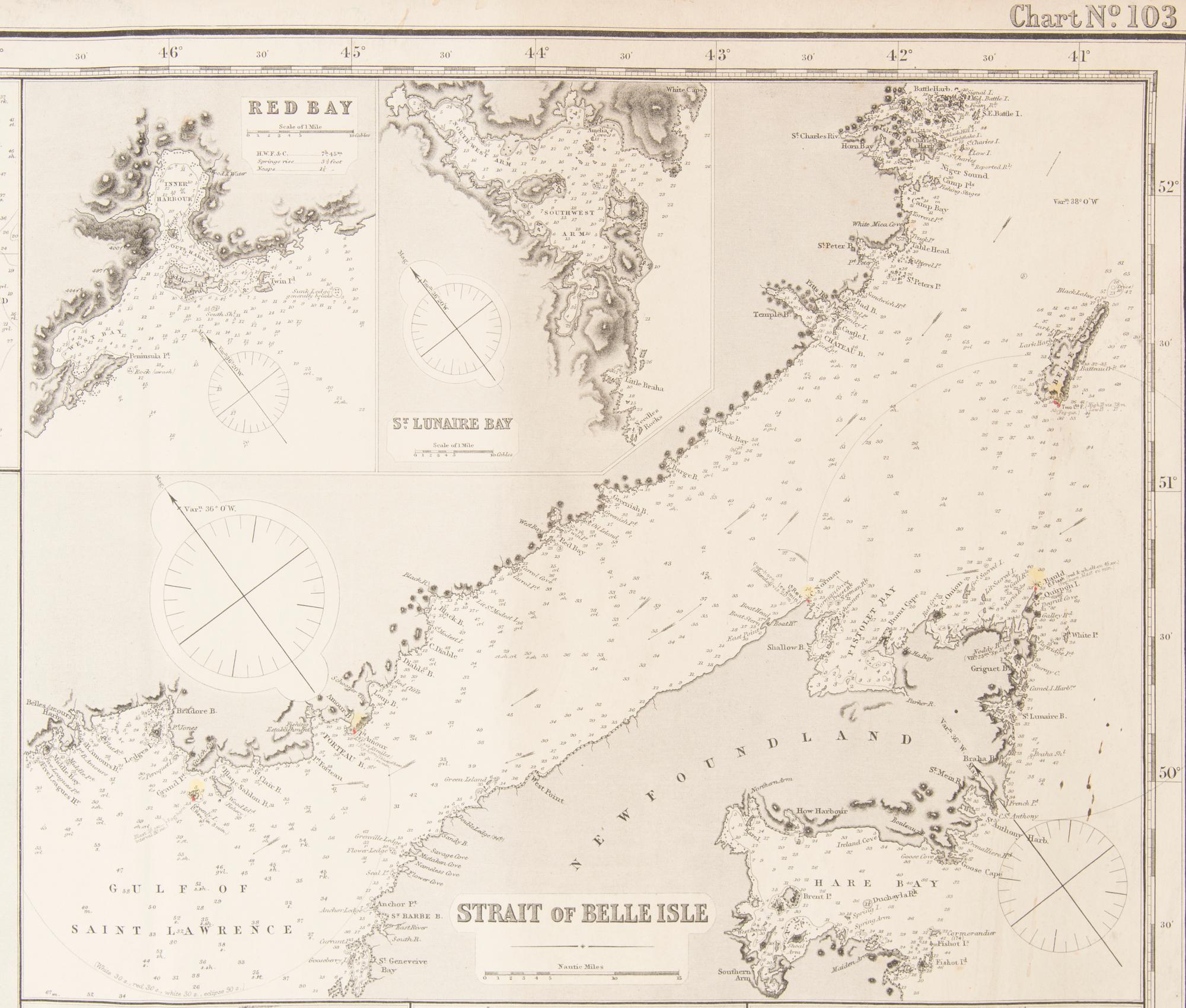Nautical Chart of the 'Coast of North America between the Strait of Belle Island to Cape Cod', James Imray and Son 1890.