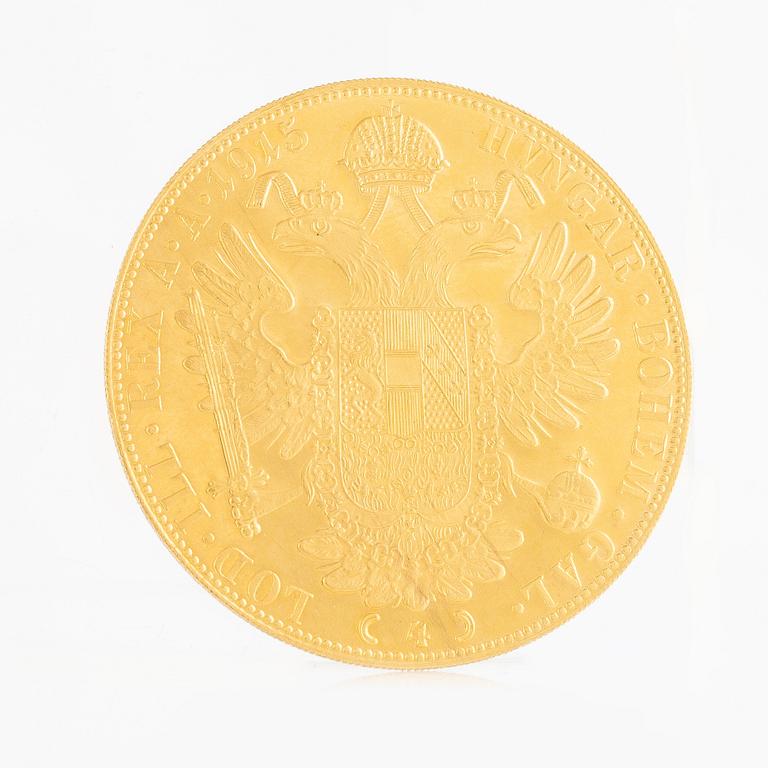 Guldmynt, Österrike-Ungern, 4 Ducat, 1915, senare prägling.