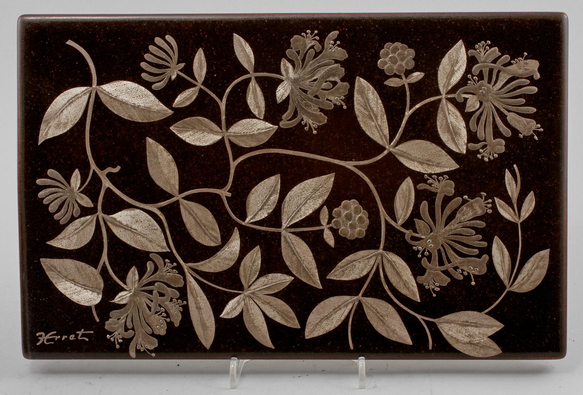 PLAKETTER, 4 st, lergods, Heinz Erret, Gustavsberg, 1900-talets andra hälft.