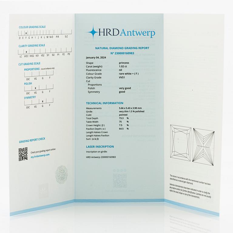 Earrings, a pair, with princess-cut diamonds, HRD report included.