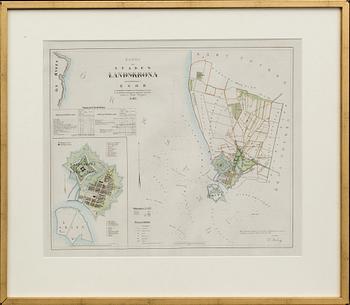 MAP, "ÖFVER STADEN LANDSKRONA..." BY GUSTAF LJUNGGREN 1853.