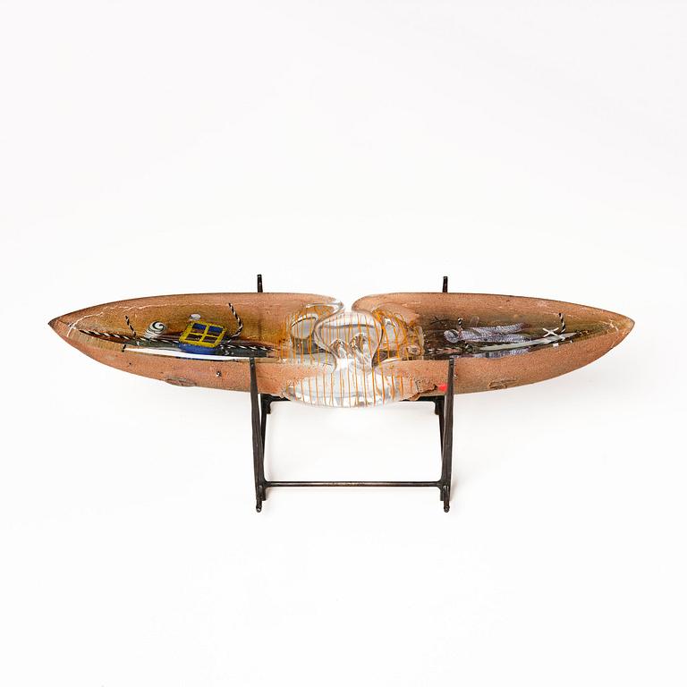 Bertil Vallien, a unique sand cast glass sculpture of a boat, Kosta Boda, Sweden, 1980s.