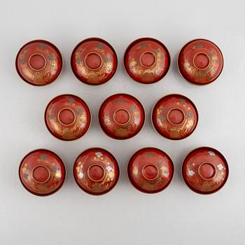 Skålar med lock, 11 st, lackarbete, Japan, 1900-tales första hälft/mitt.