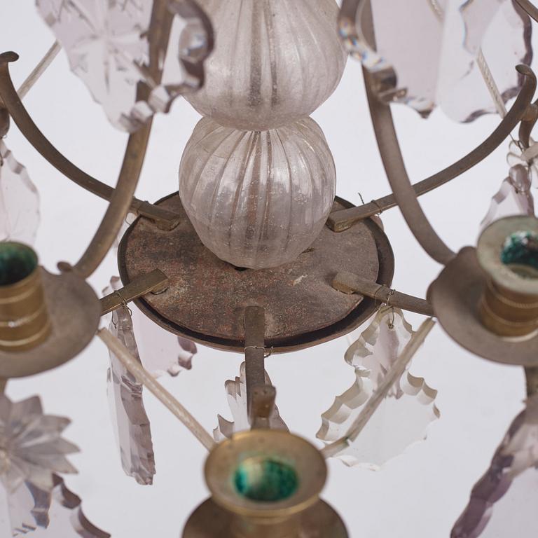 A Swedish Rococo ten-light chandelier, 18th century.