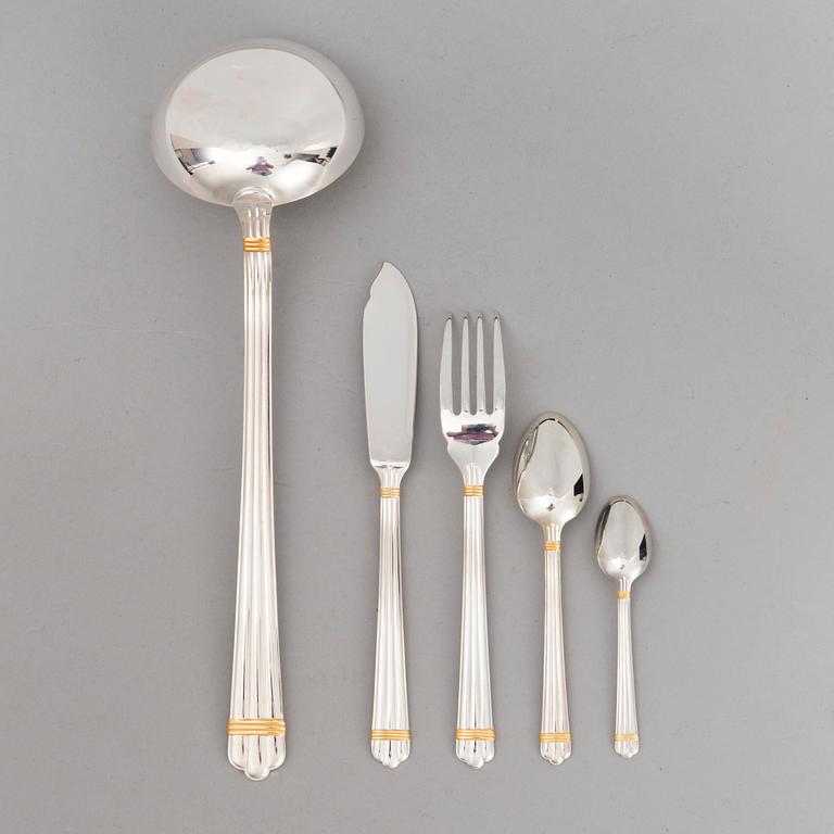 CHRISTOFLE 123-piece Aria Gold Ring Silver Plated Cutlery Set for Twelve persons.