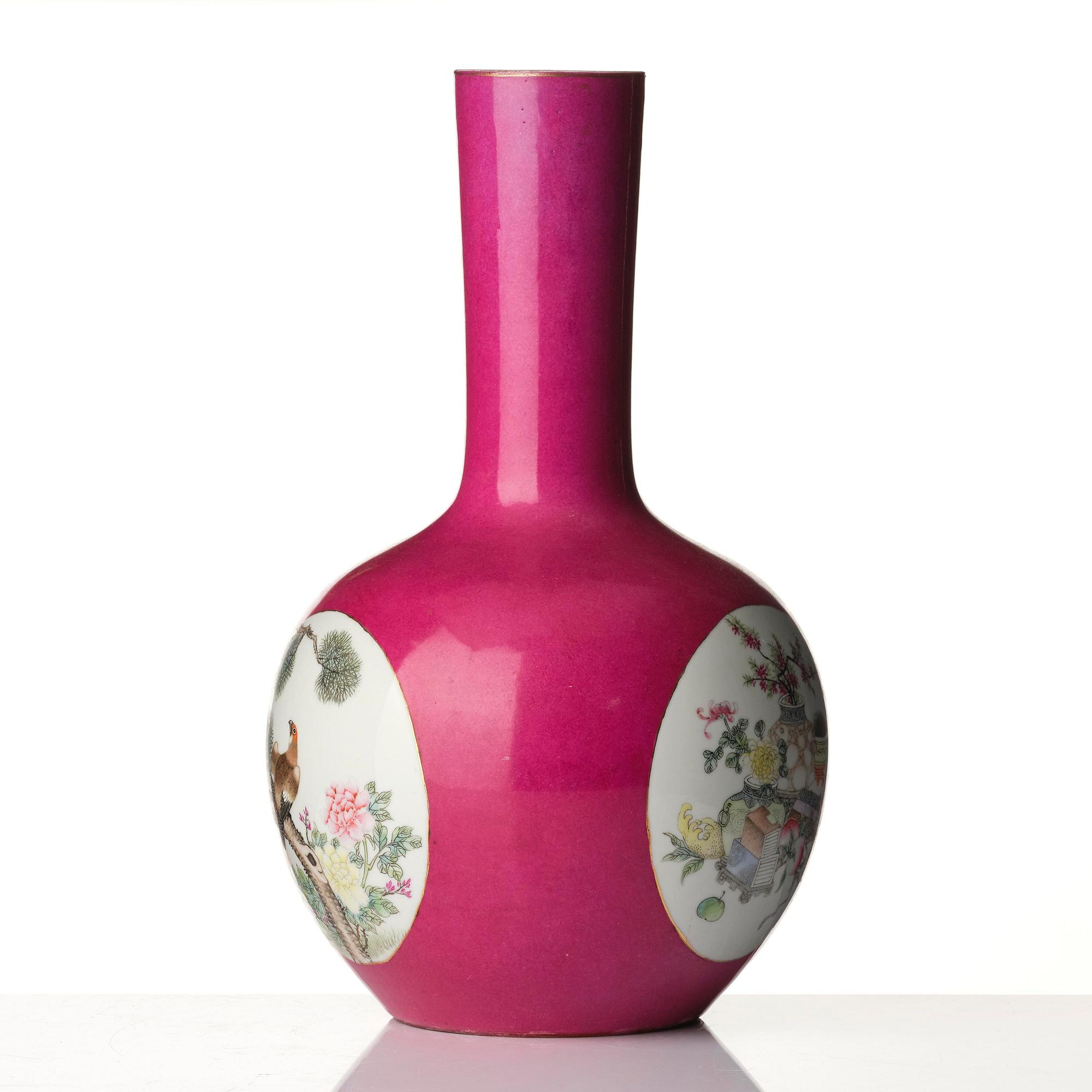 A pink ground Chinese famille rose vase, 20th century.
