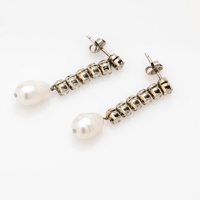 Earrings, a pair, 18K white gold with pearls and diamonds.