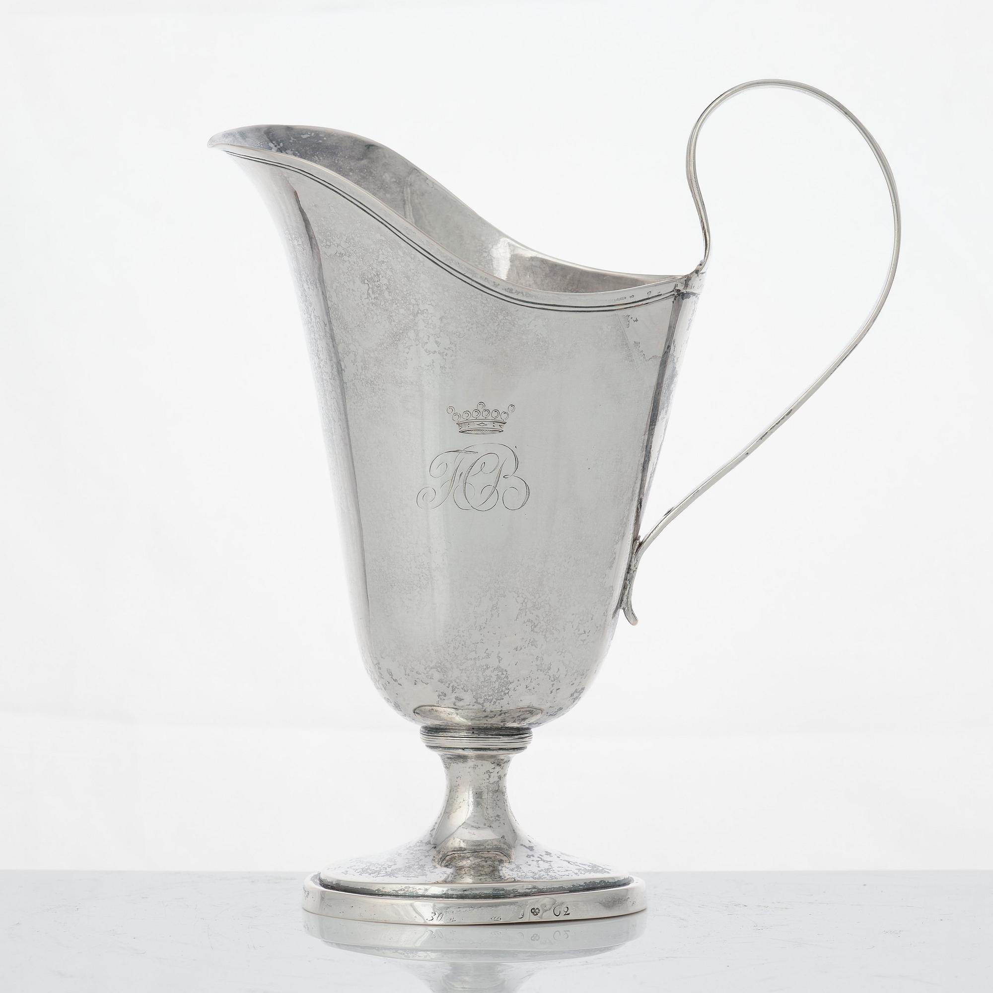 Pehr Zethelius, kanna med tvättfat, Stockholm 1796 och 1804. Sengustaviansk.