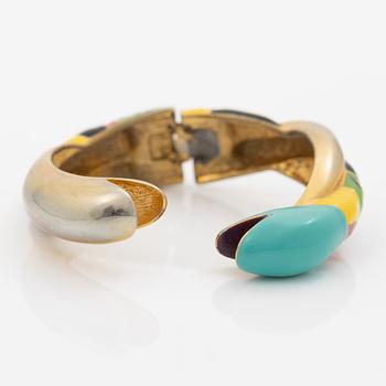 Niki de Saint Phalle , armband, "serpentine bracelet" guldfärgad metall med emalj.