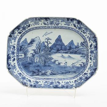 Three blue and white porcelain serving dishes, China, Qianlong (1736-95).