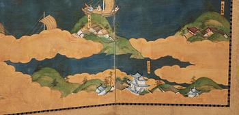A Japanese six fold screen, Edo period (1603-1868).