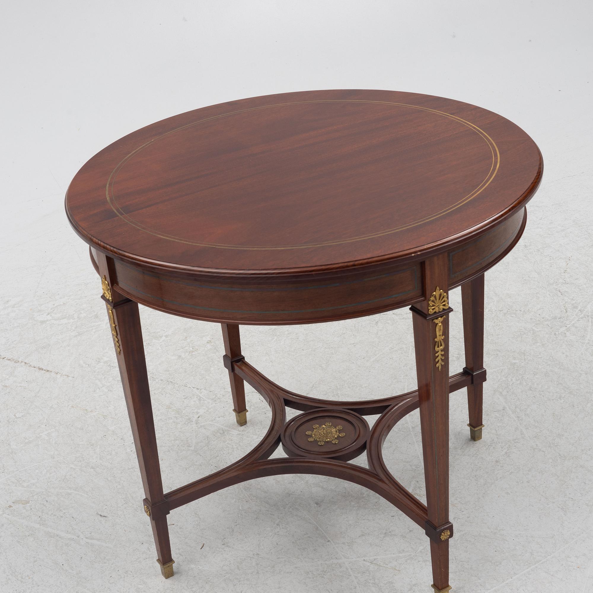 Sofa, 2 chairs, stool, table, Empire style, 5 pieces, 20th century.