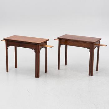 A macthed pair of late Gustavian mahogany veneered card tables one by C D Fick, Stockholm 1776-1806.